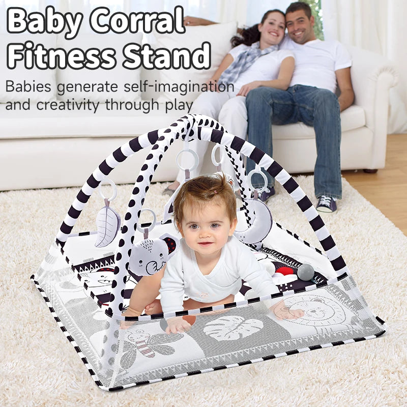 Newborn Fitness Frame Multifunctional Game Mat Cartoon Pattern Early Enlightenment Baby Play Mat Children's Playpen Toys Infant