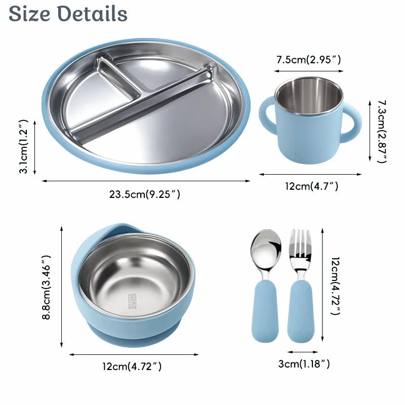 Stainless Steel Plate Personalized Name Silicone Baby Feeding Set Sucker Bowl Dishes Spoon Fork Cup Kids Creative Gift BPA Free
