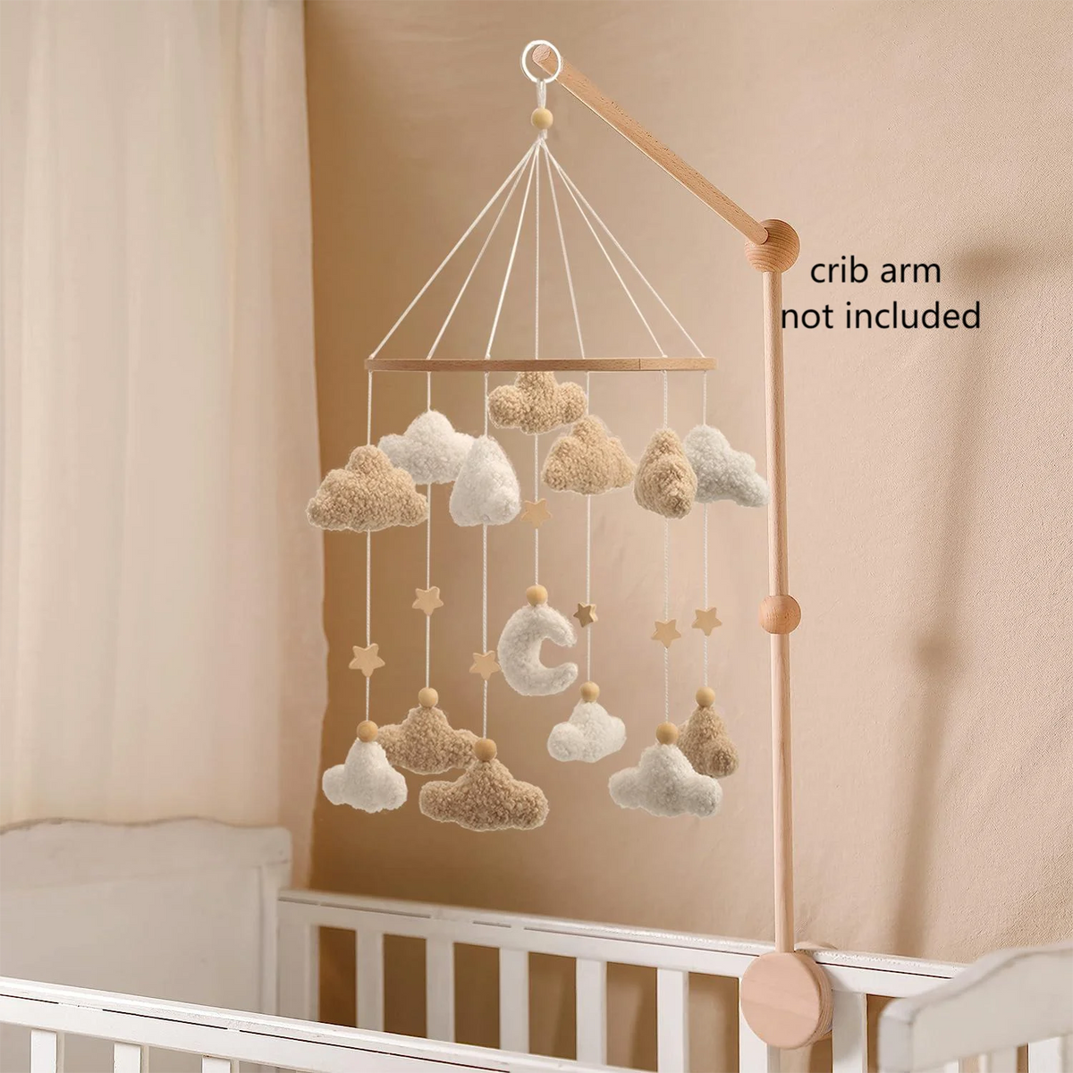 Boucle Baby Mobile Neutral Moon and Cloud Mobile Nursery Decor Cloud Cot Mobile