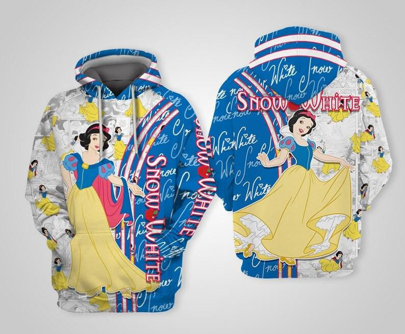 Snow White And Seven The Dwarfs Disney Cartoon, Snow White Princess Comics Book Patterns All Over Print Hoodie, Zip Hoodie