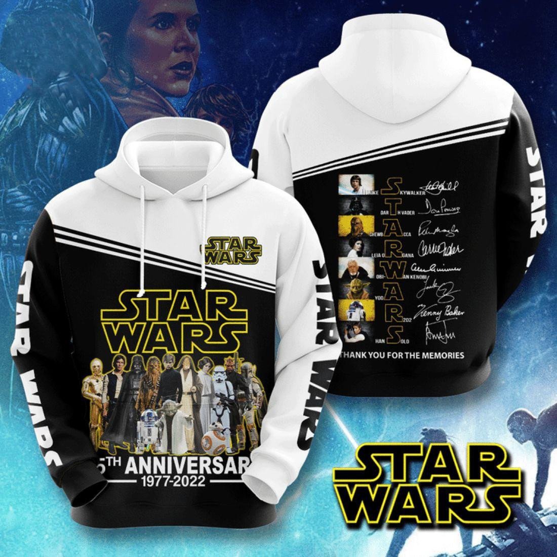 Star Wars Characters Signature Fan Gift, Star Wars 45th Anniversary 1977 2025 All Over Print Hoodie