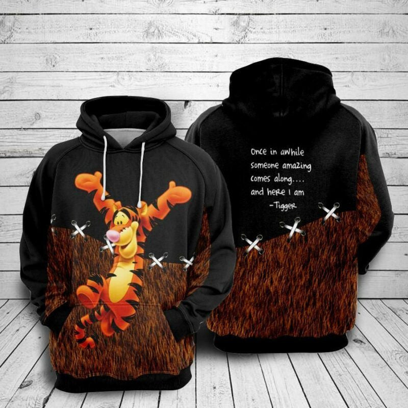 Tigger Cartoon Winnie The Pooh Once In Awhile Someone Amazing Comes Along And Here I Am Tigger Over Print 3d Hoodie Zip Hoodie
